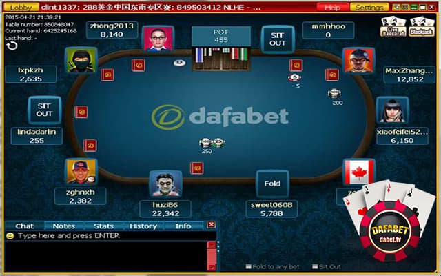 Vào sảnh casino dafabet và chọn poker để vào bàn