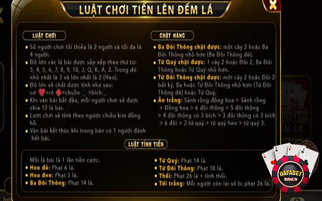 Quy tắc chơi tiến lên đếm lá dafabet